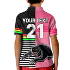 (Custom Text And Number) Penrith Panthers Rugby Kid Polo Shirt Proud The Panthers Comeback Black and Pink LT9