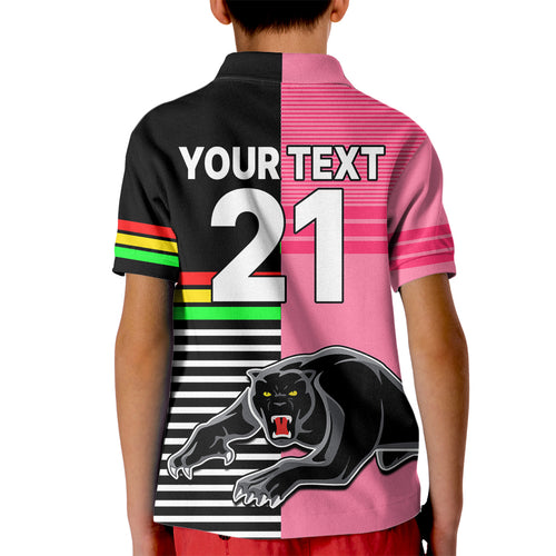 (Custom Text And Number) Penrith Panthers Rugby Kid Polo Shirt Proud The Panthers Comeback Black and Pink LT9