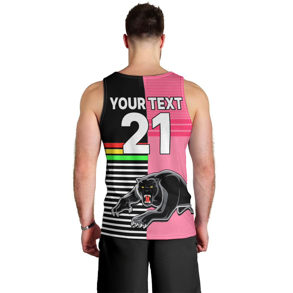 (Custom Text And Number) Penrith Panthers Rugby Men Tank Top Proud The Panthers Comeback Black and Pink LT9