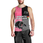 (Custom Text And Number) Penrith Panthers Rugby Men Tank Top Proud The Panthers Comeback Black and Pink LT9