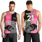 (Custom Text And Number) Penrith Panthers Rugby Men Tank Top Proud The Panthers Comeback Black and Pink LT9