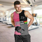(Custom Text And Number) Penrith Panthers Rugby Men Tank Top Proud The Panthers Comeback Black and Pink LT9
