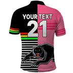 (Custom Text And Number) Penrith Panthers Rugby Polo Shirt Proud The Panthers Comeback Black and Pink LT9