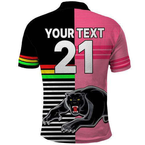 (Custom Text And Number) Penrith Panthers Rugby Polo Shirt Proud The Panthers Comeback Black and Pink LT9