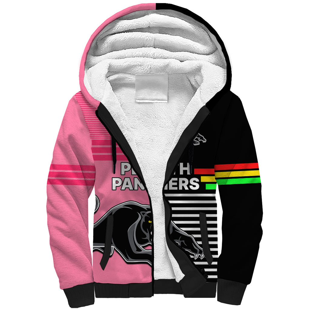(Custom Text And Number) Penrith Panthers Rugby Sherpa Hoodie Proud The Panthers Comeback Black and Pink LT9