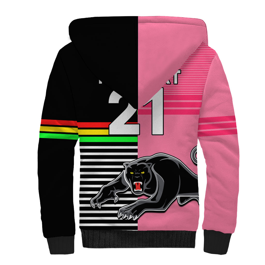 (Custom Text And Number) Penrith Panthers Rugby Sherpa Hoodie Proud The Panthers Comeback Black and Pink LT9