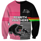 (Custom Text And Number) Penrith Panthers Rugby Sweatshirt Proud The Panthers Comeback Black and Pink LT9