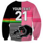 (Custom Text And Number) Penrith Panthers Rugby Sweatshirt Proud The Panthers Comeback Black and Pink LT9