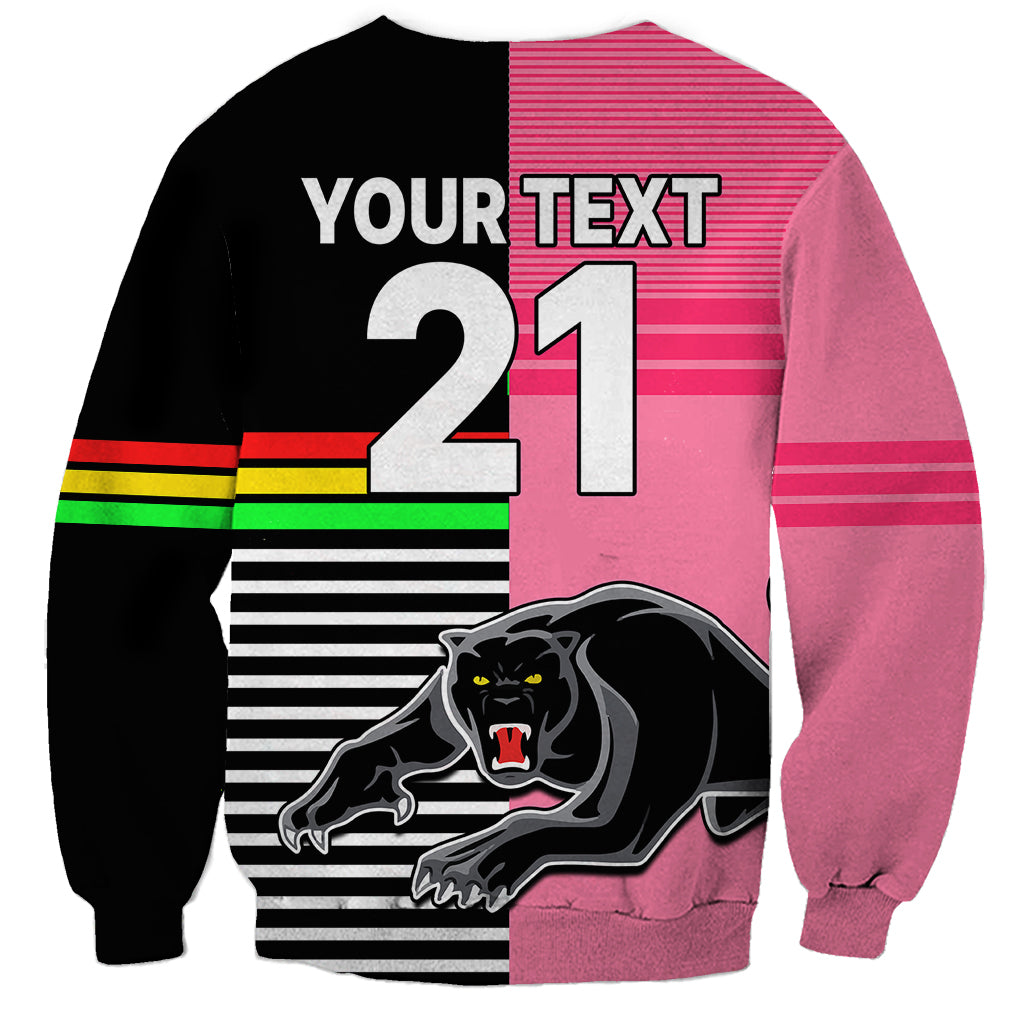 (Custom Text And Number) Penrith Panthers Rugby Sweatshirt Proud The Panthers Comeback Black and Pink LT9