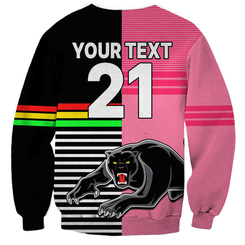 (Custom Text And Number) Penrith Panthers Rugby Sweatshirt Proud The Panthers Comeback Black and Pink LT9