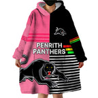 (Custom Text And Number) Penrith Panthers Rugby Wearable Blanket Hoodie Proud The Panthers Comeback Black and Pink LT9