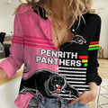 (Custom Text And Number) Penrith Panthers Rugby Women Casual Shirt Proud The Panthers Comeback Black and Pink LT9