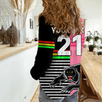 (Custom Text And Number) Penrith Panthers Rugby Women Casual Shirt Proud The Panthers Comeback Black and Pink LT9