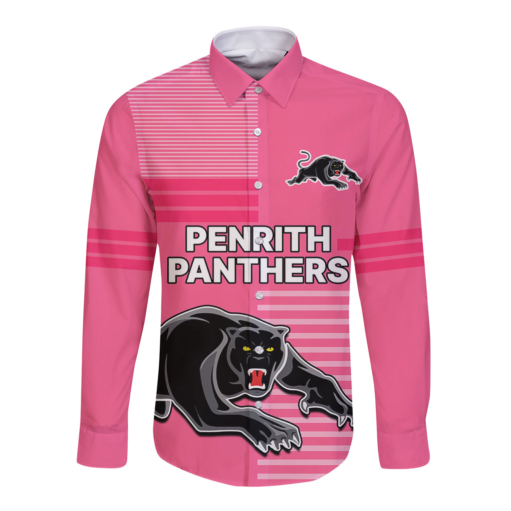custom-text-and-number-penrith-panthers-rugby-long-sleeve-button-shirt-proud-the-panthers-comeback-pink