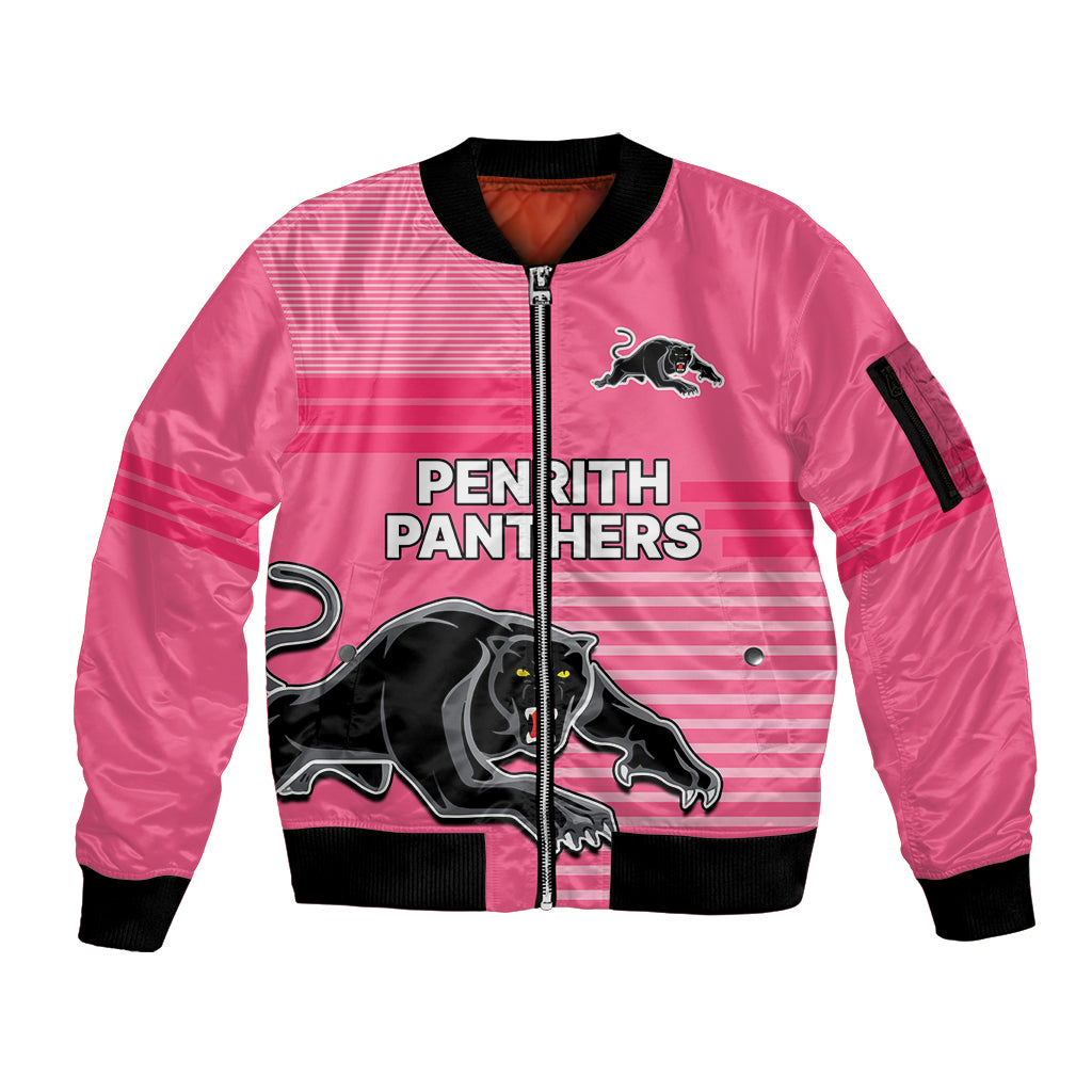 custom-text-and-number-penrith-panthers-rugby-sleeve-zip-bomber-jacket-proud-the-panthers-comeback-pink