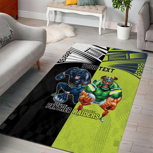 Custom Raiders and Panthers Area Rug Together Sporty Style