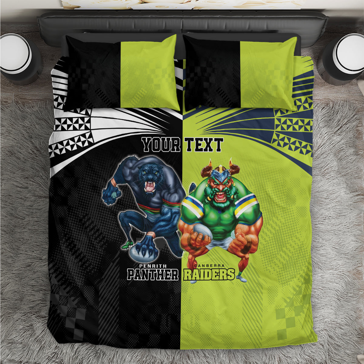 Custom Raiders and Panthers Bedding Set Together Sporty Style