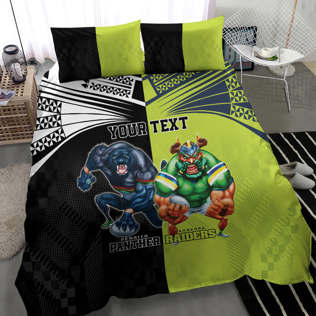 Custom Raiders and Panthers Bedding Set Together Sporty Style