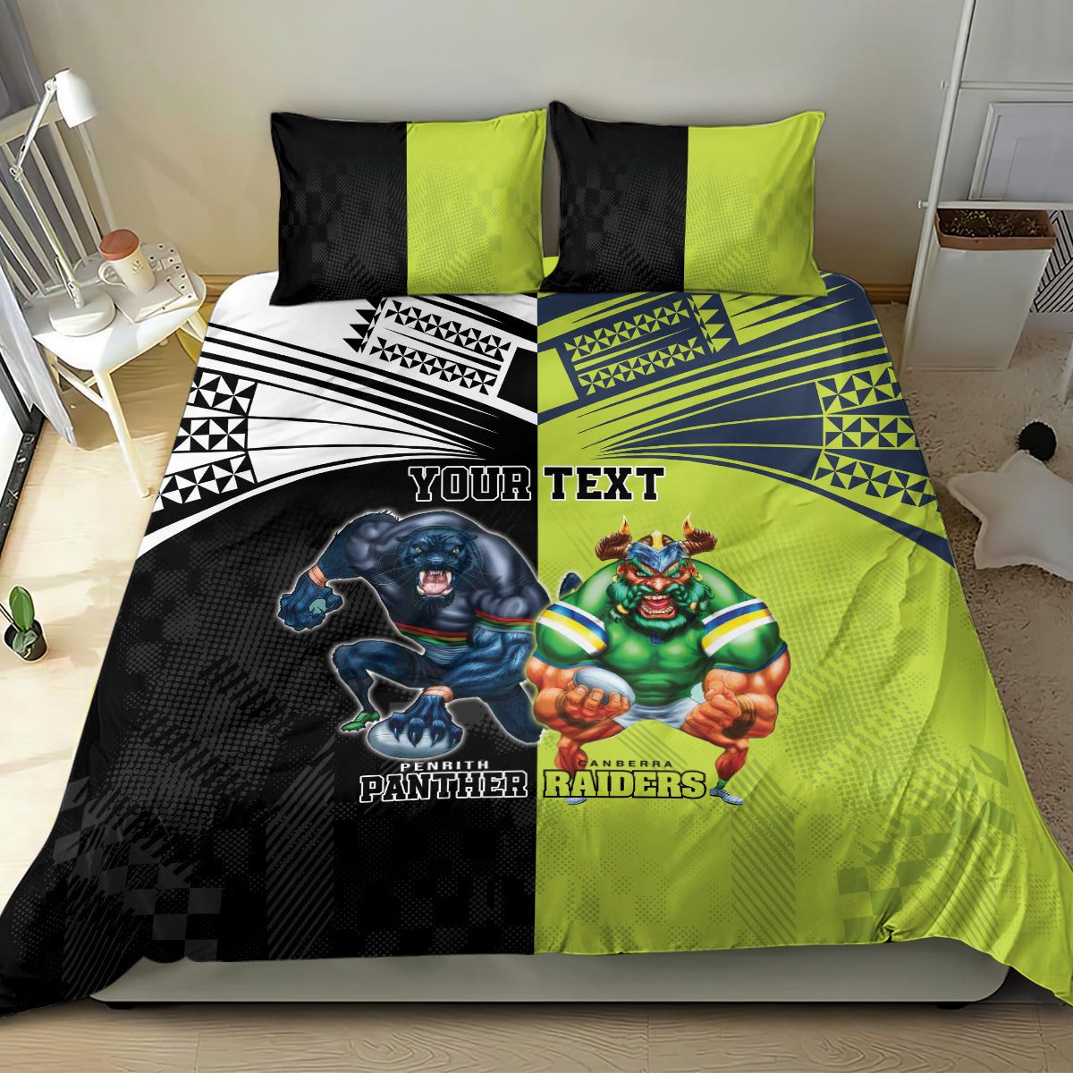 Custom Raiders and Panthers Bedding Set Together Sporty Style