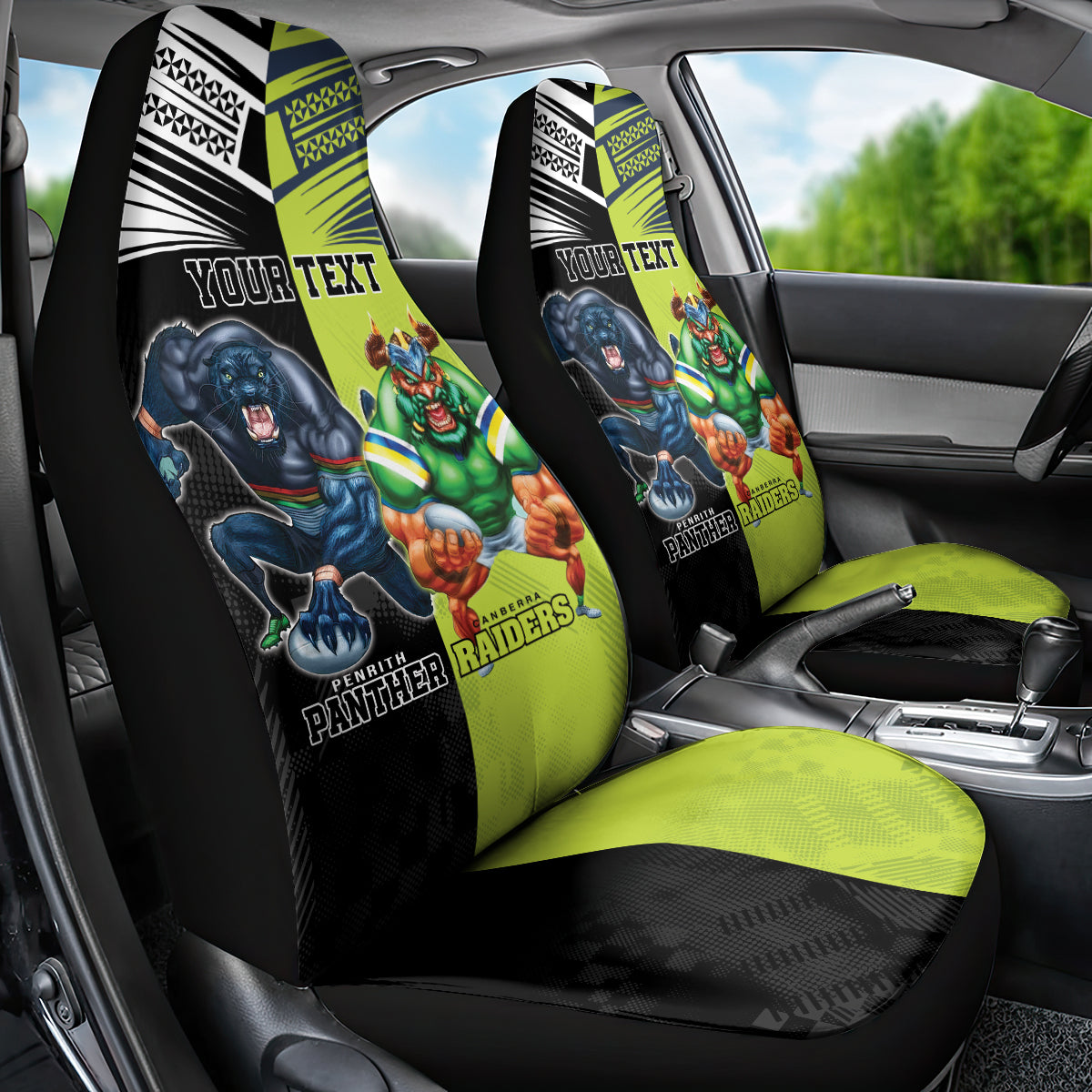 Custom Raiders and Panthers Car Seat Cover Together Sporty Style
