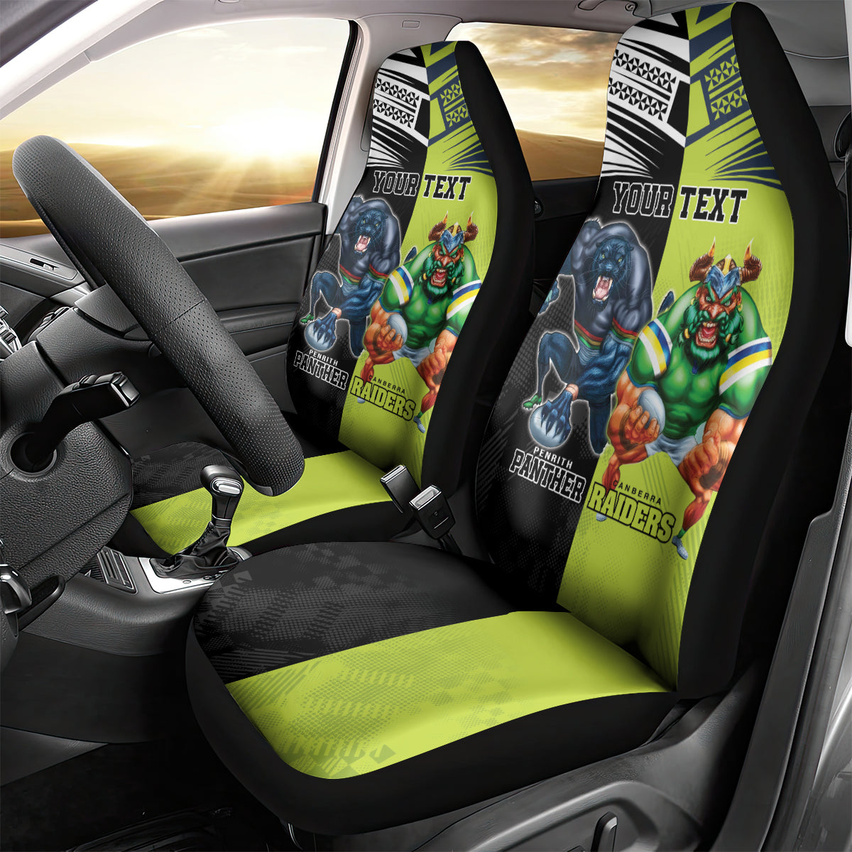 Custom Raiders and Panthers Car Seat Cover Together Sporty Style