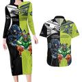 Custom Raiders and Panthers Couples Matching Long Sleeve Bodycon Dress and Hawaiian Shirt Together Sporty Style