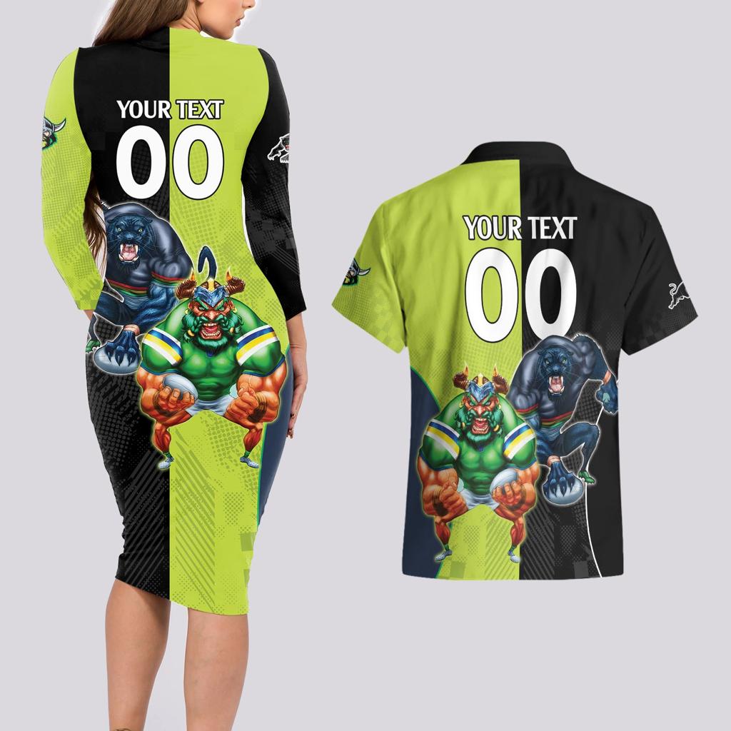 Custom Raiders and Panthers Couples Matching Long Sleeve Bodycon Dress and Hawaiian Shirt Together Sporty Style