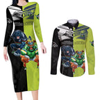 Custom Raiders and Panthers Couples Matching Long Sleeve Bodycon Dress and Long Sleeve Button Shirt Together Sporty Style