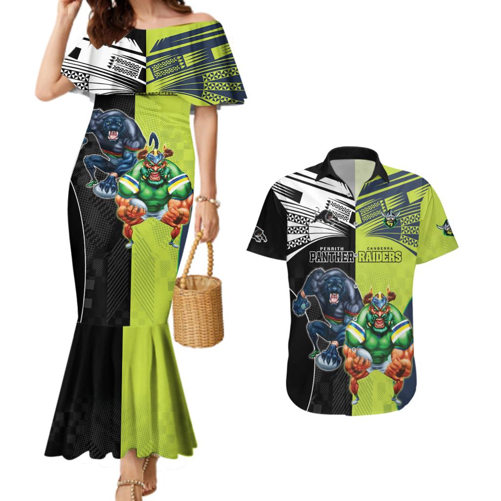 Custom Raiders and Panthers Couples Matching Mermaid Dress and Hawaiian Shirt Together Sporty Style