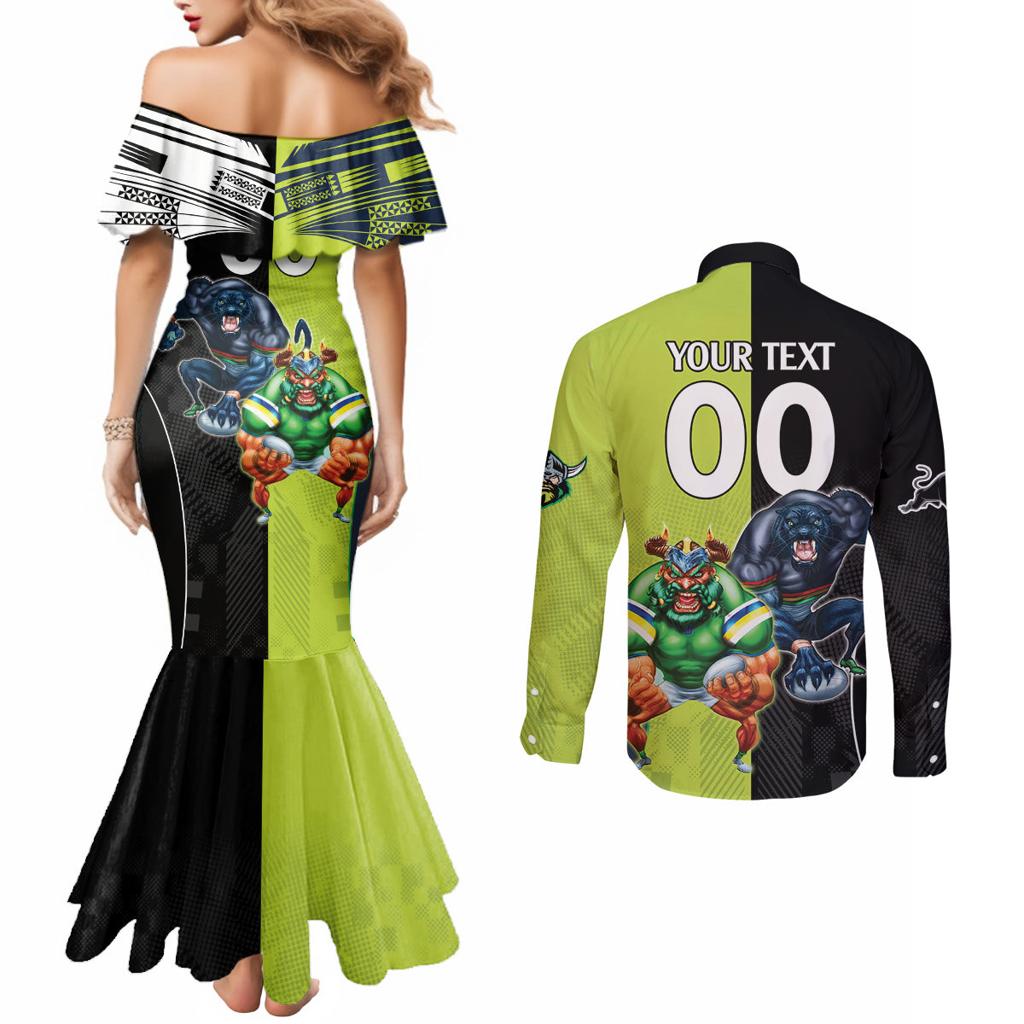 Custom Raiders and Panthers Couples Matching Mermaid Dress and Long Sleeve Button Shirt Together Sporty Style