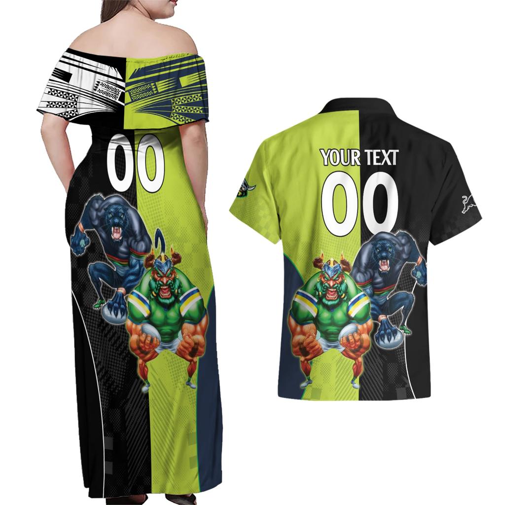 Custom Raiders and Panthers Couples Matching Off Shoulder Maxi Dress and Hawaiian Shirt Together Sporty Style