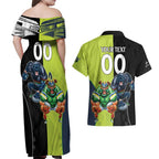 Custom Raiders and Panthers Couples Matching Off Shoulder Maxi Dress and Hawaiian Shirt Together Sporty Style