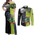 Custom Raiders and Panthers Couples Matching Off Shoulder Maxi Dress and Long Sleeve Button Shirt Together Sporty Style