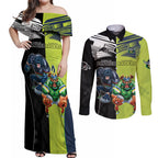Custom Raiders and Panthers Couples Matching Off Shoulder Maxi Dress and Long Sleeve Button Shirt Together Sporty Style