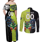 Custom Raiders and Panthers Couples Matching Off Shoulder Maxi Dress and Long Sleeve Button Shirt Together Sporty Style