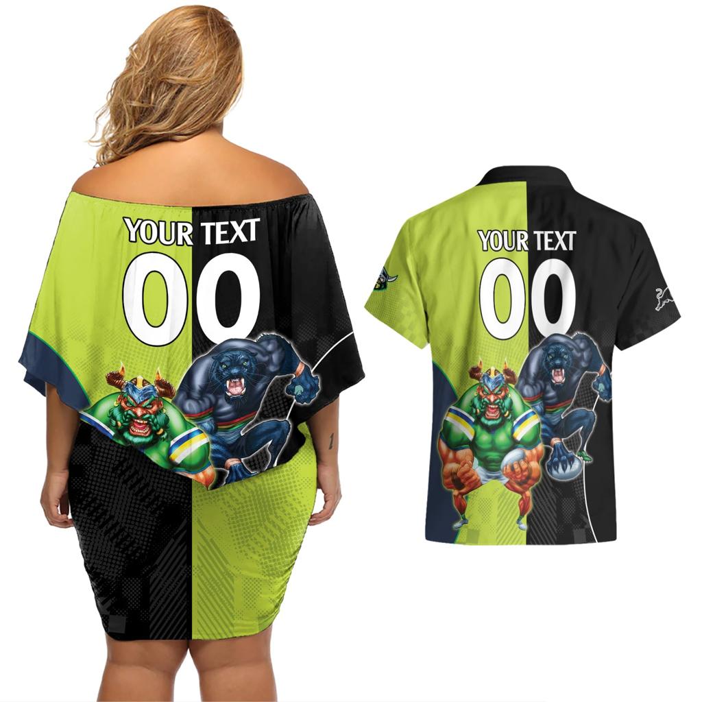 Custom Raiders and Panthers Couples Matching Off Shoulder Short Dress and Hawaiian Shirt Together Sporty Style