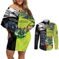 Custom Raiders and Panthers Couples Matching Off Shoulder Short Dress and Long Sleeve Button Shirt Together Sporty Style