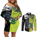Custom Raiders and Panthers Couples Matching Off Shoulder Short Dress and Long Sleeve Button Shirt Together Sporty Style