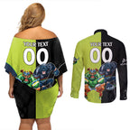 Custom Raiders and Panthers Couples Matching Off Shoulder Short Dress and Long Sleeve Button Shirt Together Sporty Style