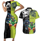 Custom Raiders and Panthers Couples Matching Short Sleeve Bodycon Dress and Hawaiian Shirt Together Sporty Style