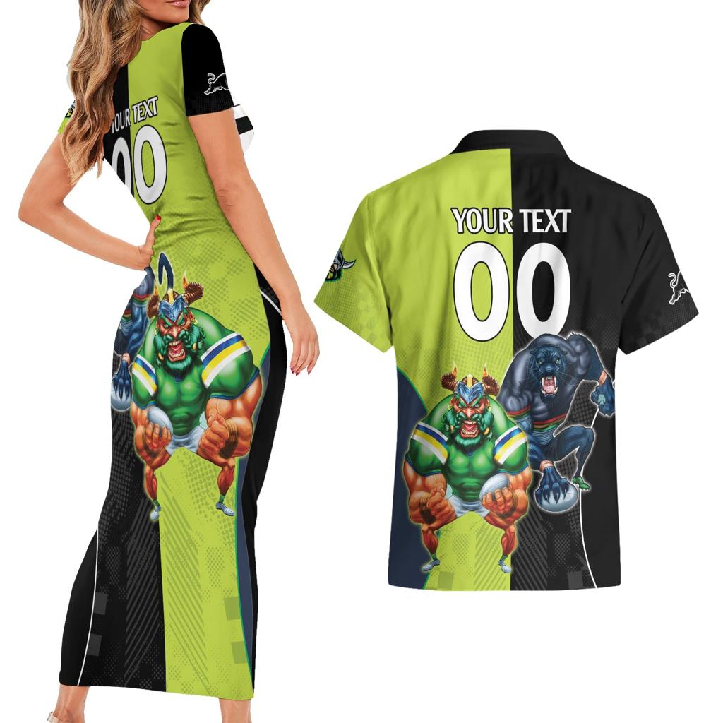 Custom Raiders and Panthers Couples Matching Short Sleeve Bodycon Dress and Hawaiian Shirt Together Sporty Style