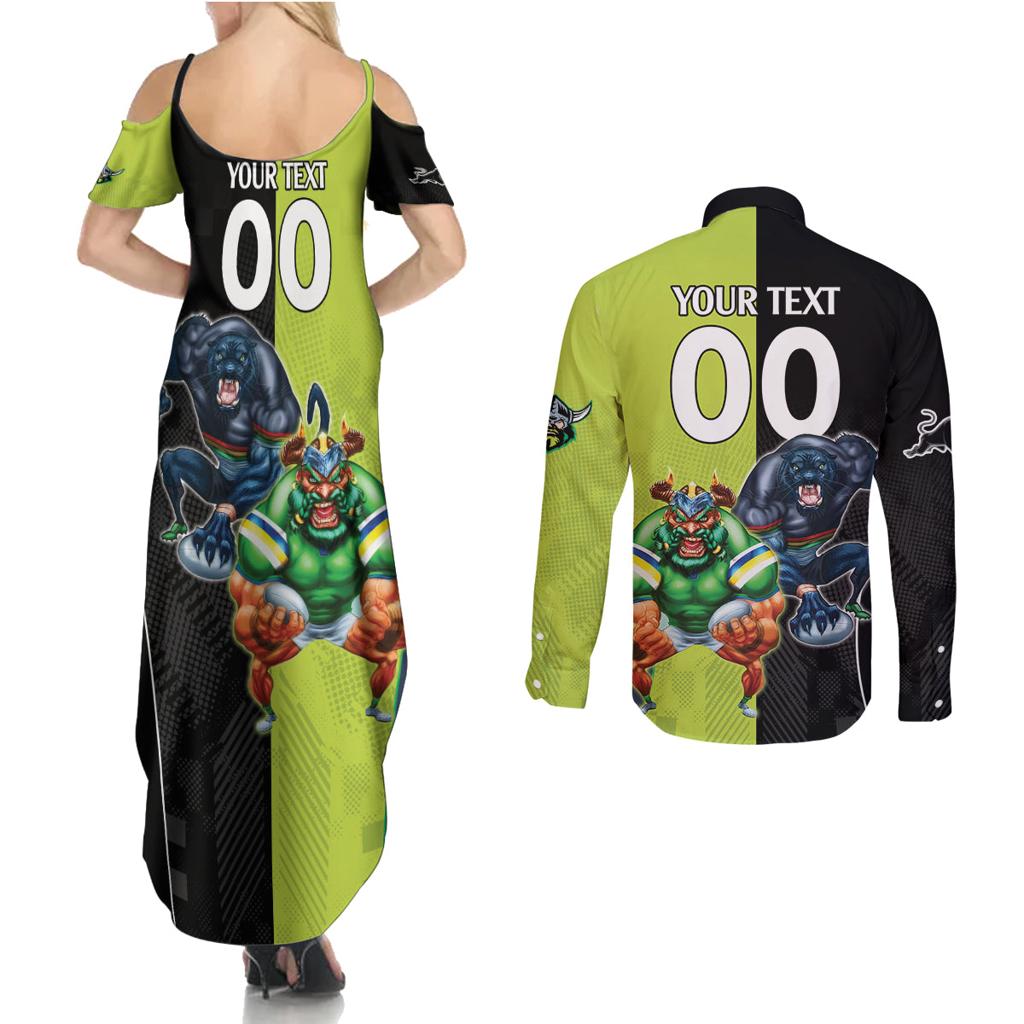 Custom Raiders and Panthers Couples Matching Summer Maxi Dress and Long Sleeve Button Shirt Together Sporty Style