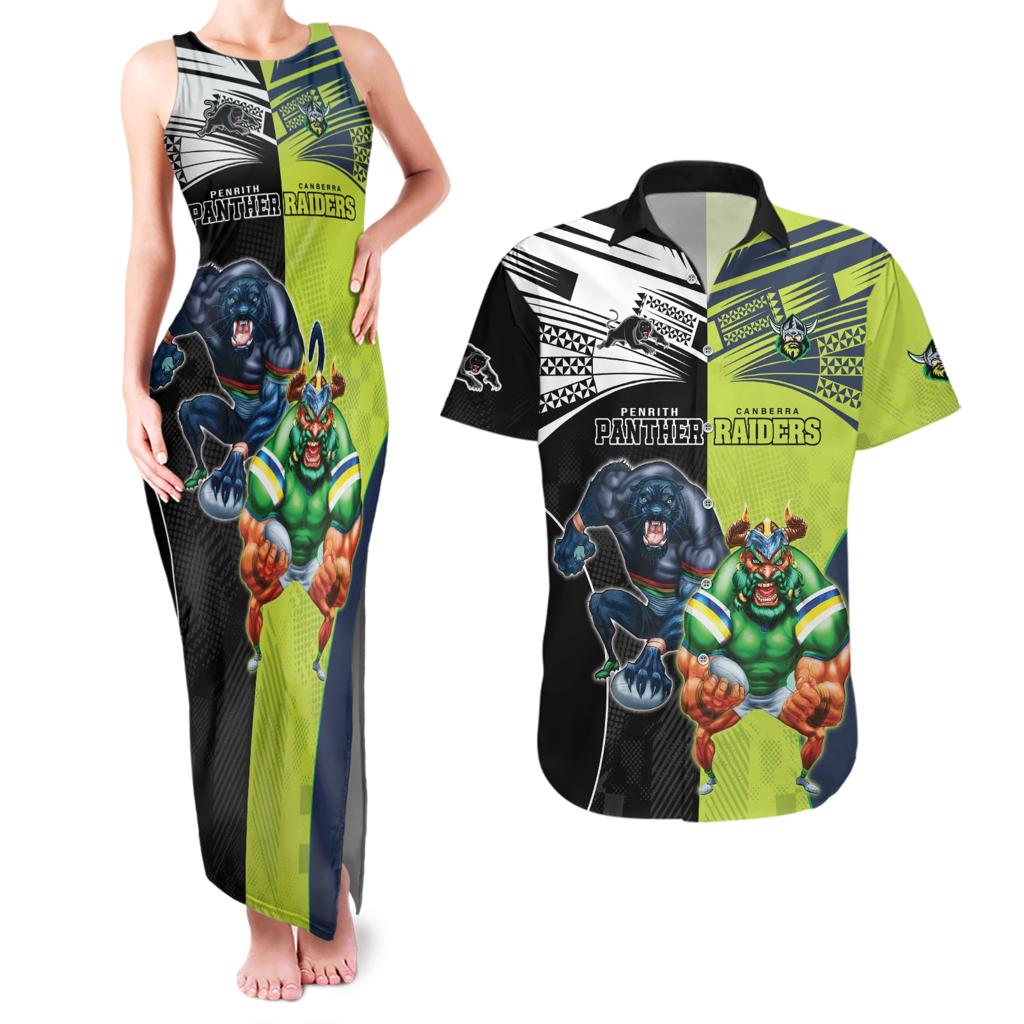 Custom Raiders and Panthers Couples Matching Tank Maxi Dress and Hawaiian Shirt Together Sporty Style
