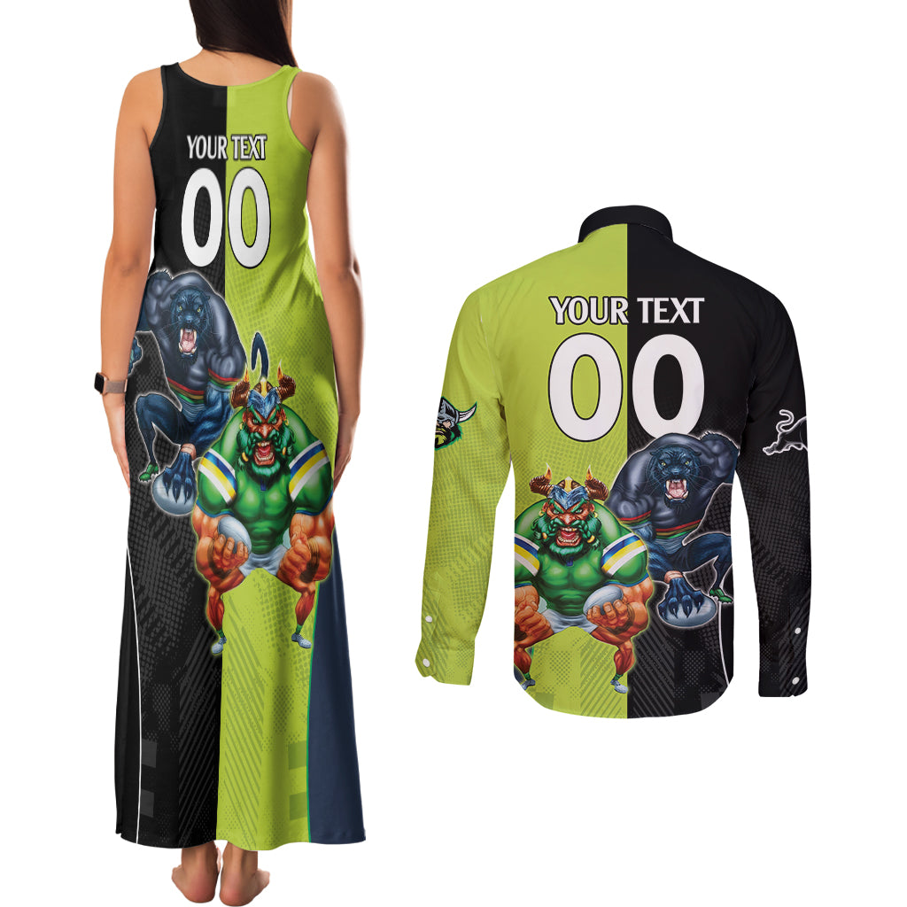 Custom Raiders and Panthers Couples Matching Tank Maxi Dress and Long Sleeve Button Shirt Together Sporty Style