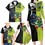 Custom Raiders and Panthers Family Matching Long Sleeve Bodycon Dress and Hawaiian Shirt Together Sporty Style