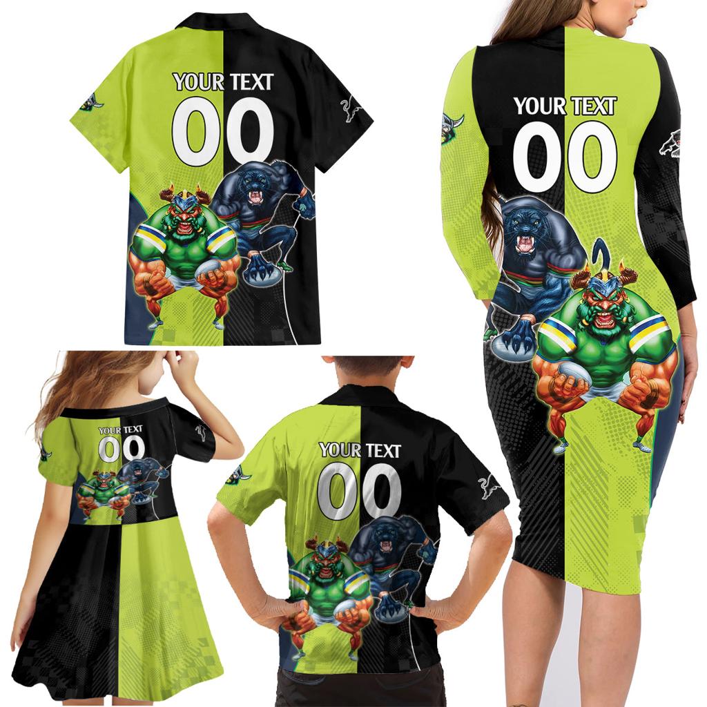 Custom Raiders and Panthers Family Matching Long Sleeve Bodycon Dress and Hawaiian Shirt Together Sporty Style