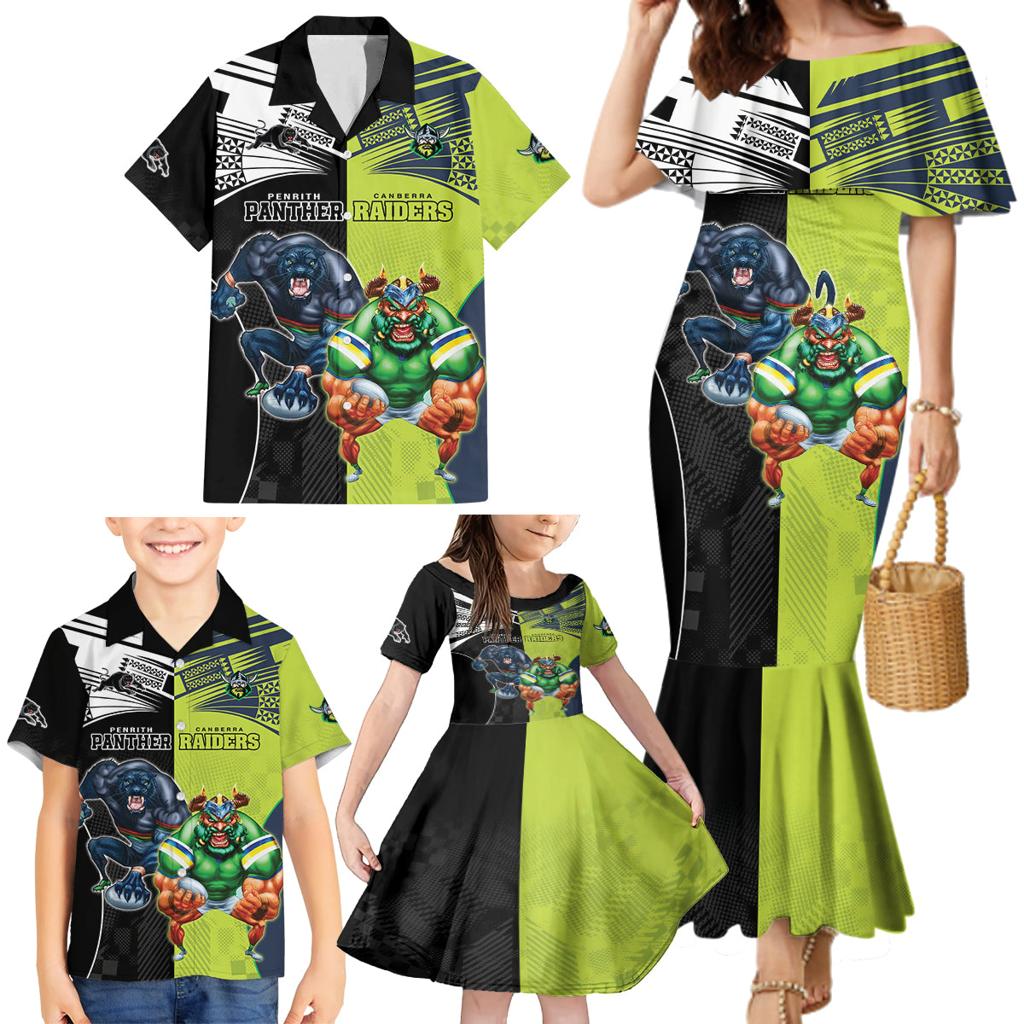 Custom Raiders and Panthers Family Matching Mermaid Dress and Hawaiian Shirt Together Sporty Style