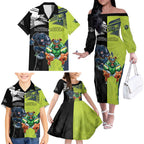 Custom Raiders and Panthers Family Matching Off The Shoulder Long Sleeve Dress and Hawaiian Shirt Together Sporty Style