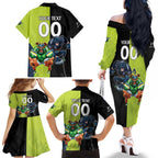 Custom Raiders and Panthers Family Matching Off The Shoulder Long Sleeve Dress and Hawaiian Shirt Together Sporty Style
