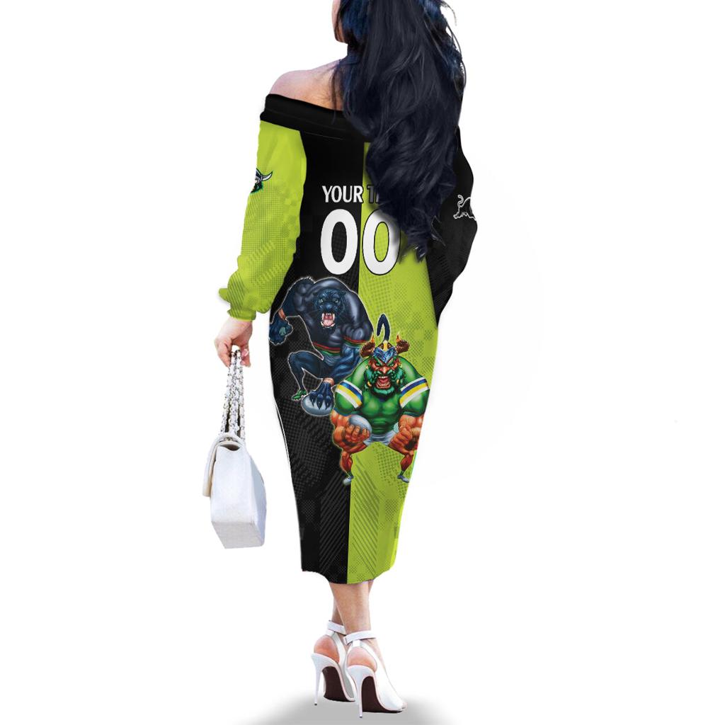 Custom Raiders and Panthers Family Matching Off The Shoulder Long Sleeve Dress and Hawaiian Shirt Together Sporty Style